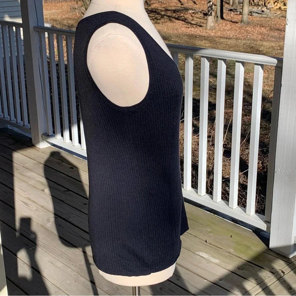 Lafayette 148 Women's XL Trim Modern Ribbed 100% Wool Tank Top Sweater Navy Blue - Picture 3 of 7